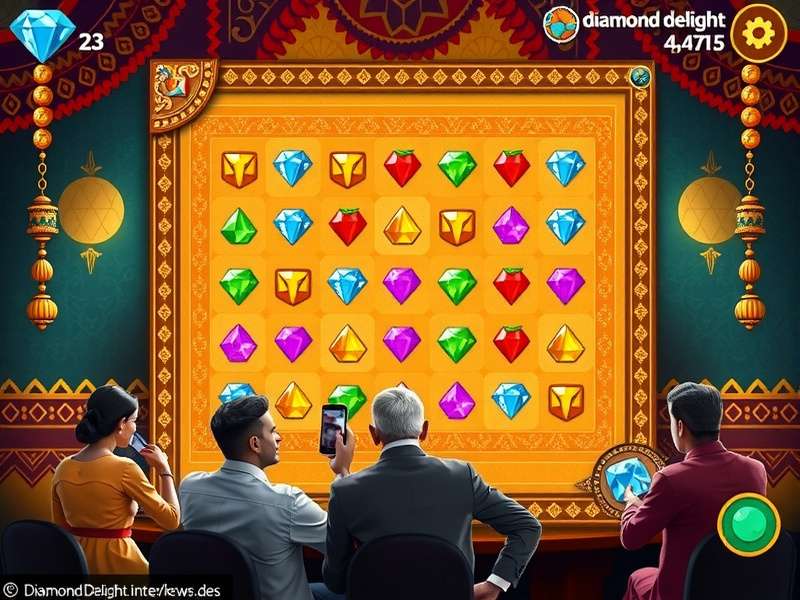Diamond Delight Malkajgiri gameplay screenshot showing colorful diamonds and Indian motifs